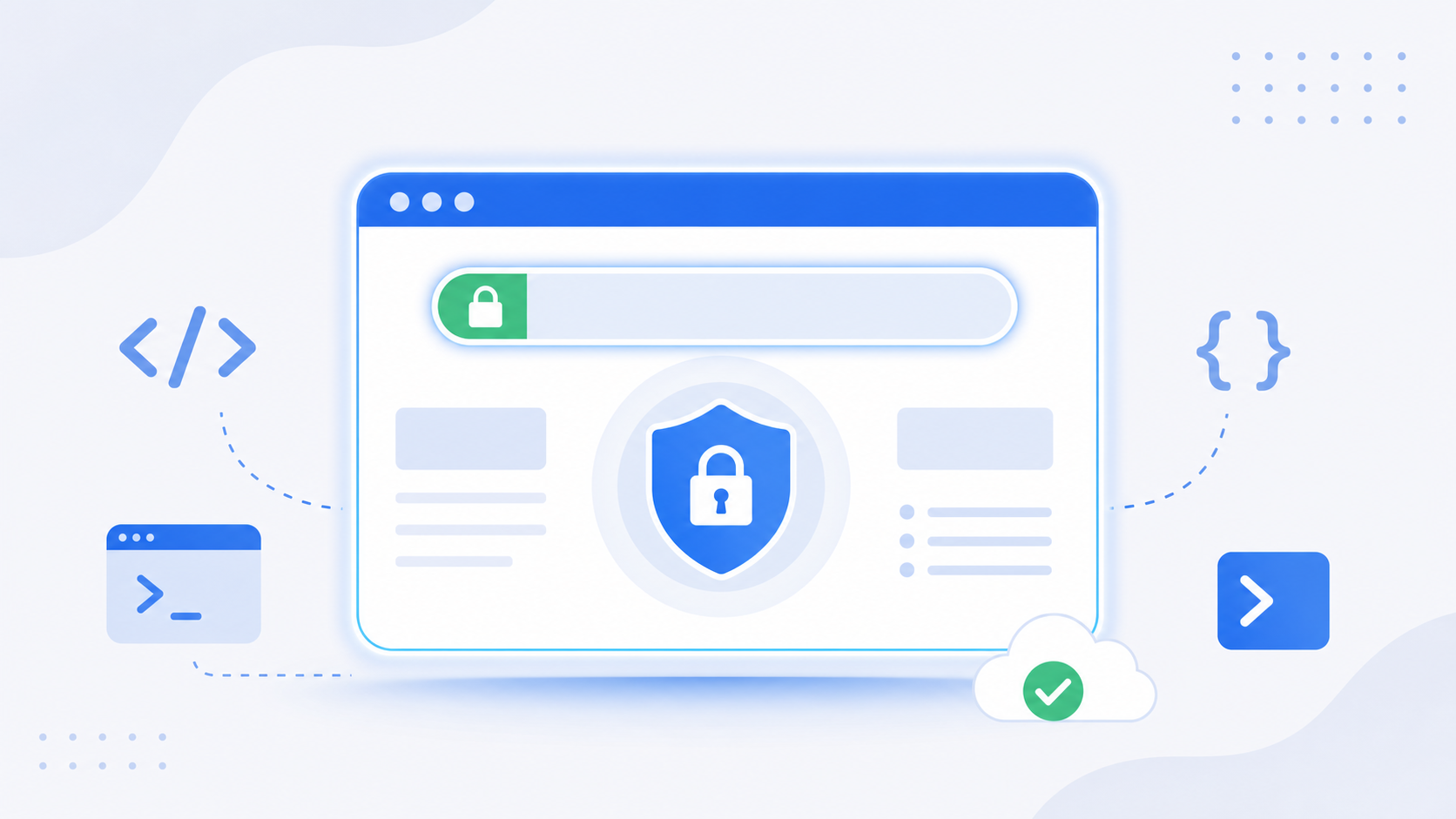 網址結尾 .com 與 .dev 對照圖，說明 .dev 是 Google 管理、強制 HTTPS 的開發者頂級網域，常被 AI 與開源工具使用